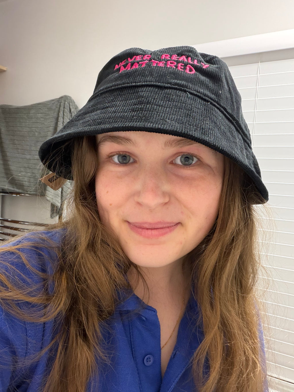 Never Really Mattered Embroidered Black Corduroy Bucket Hat