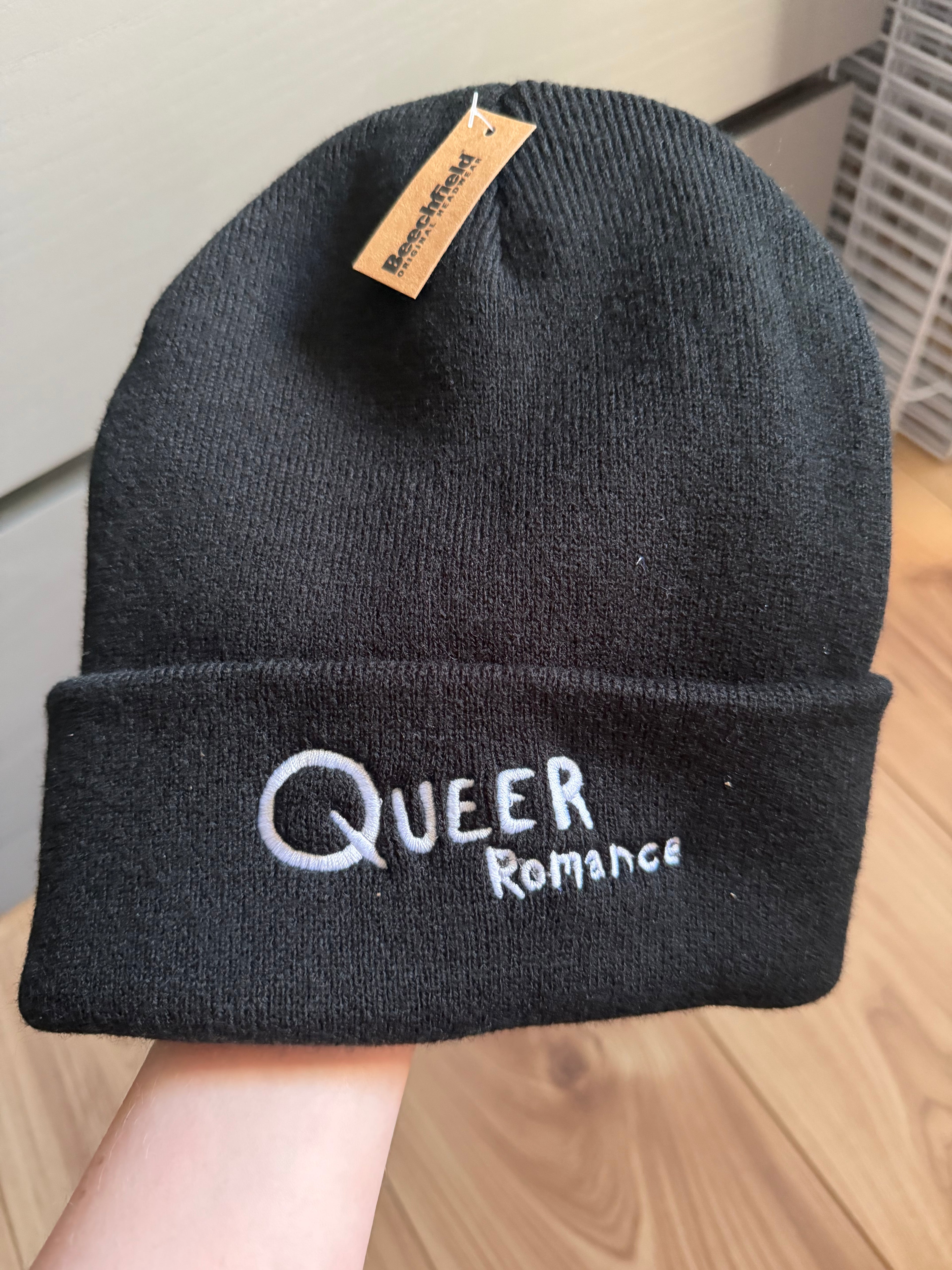 Queer Romance Embroidered Cuffed Beanie – Black & White